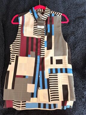 Topshop Striped Button-Front Blouse in Black, Cream, Blue, Burgundy